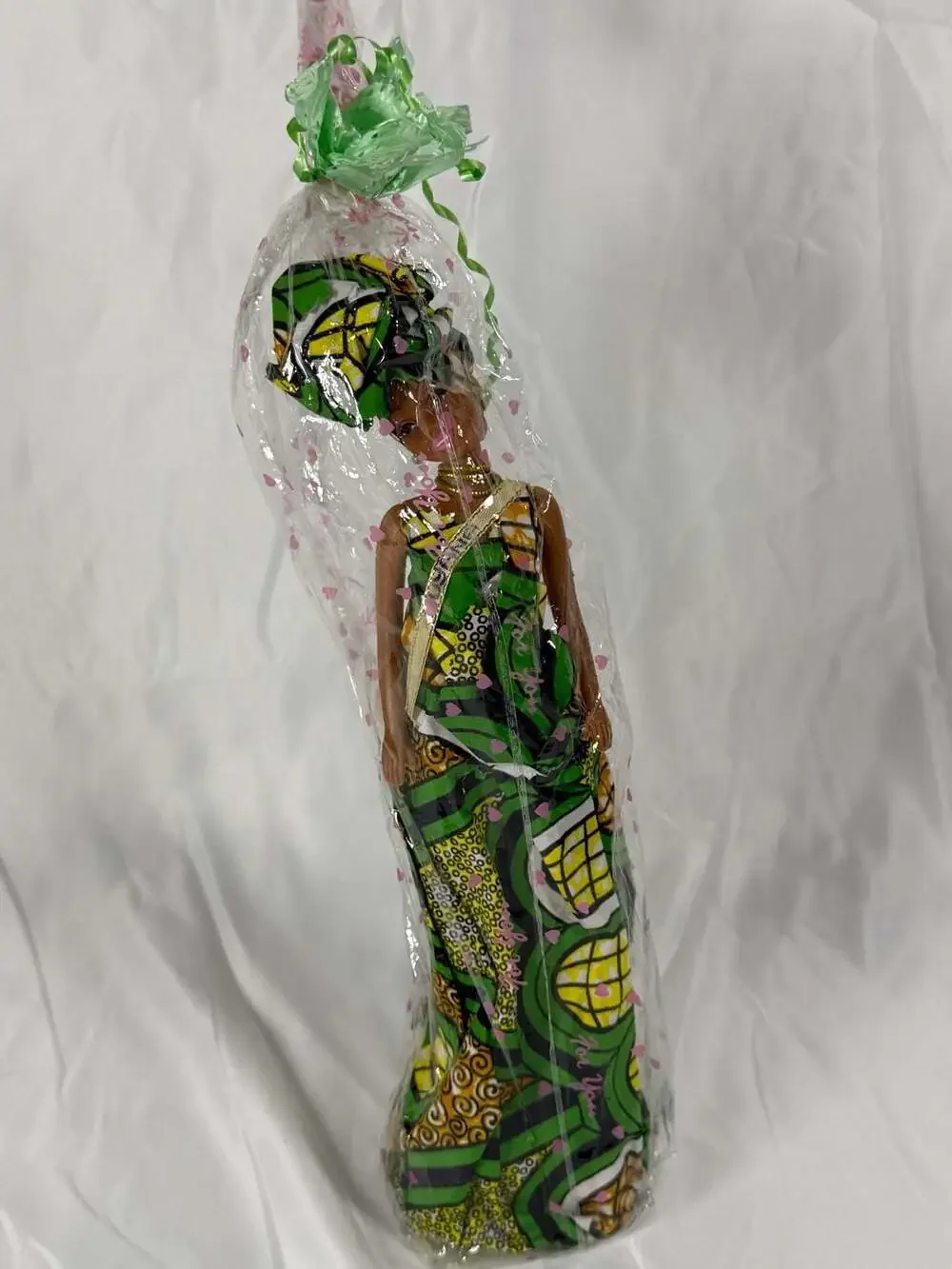 Fashion Doll in Authentic African Print Dress and Headwrap with Sash